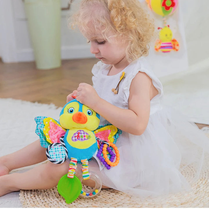Soft Animal Handbells Rattles Butterfly Rabbit Duck Plush Infant Baby Development Handle Toys Hot Selling WIth Teether Baby Toy