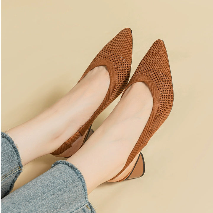 Pointed-Toe Hollowed Breathable Knitted High Heels Women's 2025 New Arrival Flying Woven Princess Shoes Casual Slingback Sandals Chunky Heel