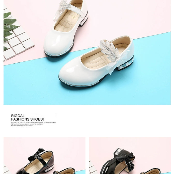 Girl Princess Little Leather Shoes 2025 New Arrival Kids Black Crystal Student Performance Flats Children's Soft Sole Children's Shoes
