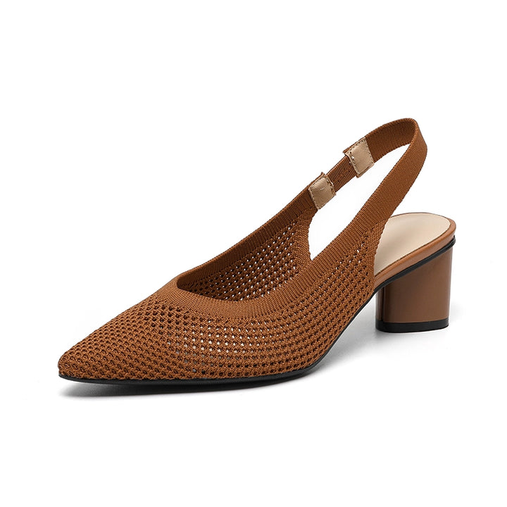Pointed-Toe Hollowed Breathable Knitted High Heels Women's 2025 New Arrival Flying Woven Princess Shoes Casual Slingback Sandals Chunky Heel