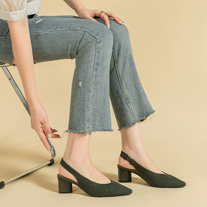 Pointed-Toe Hollowed Breathable Knitted High Heels Women's 2025 New Arrival Flying Woven Princess Shoes Casual Slingback Sandals Chunky Heel