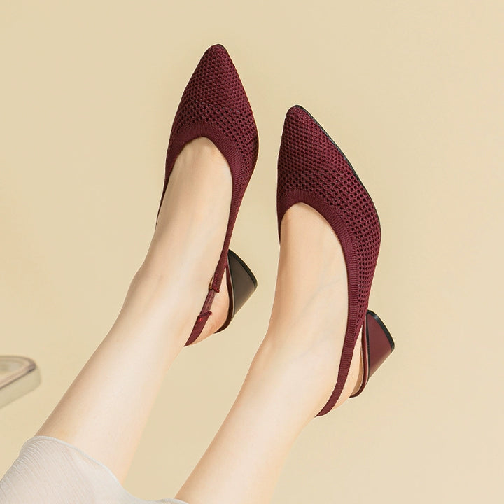 Pointed-Toe Hollowed Breathable Knitted High Heels Women's 2025 New Arrival Flying Woven Princess Shoes Casual Slingback Sandals Chunky Heel