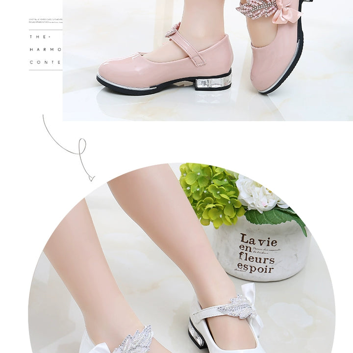 Girl Princess Little Leather Shoes 2025 New Arrival Kids Black Crystal Student Performance Flats Children's Soft Sole Children's Shoes