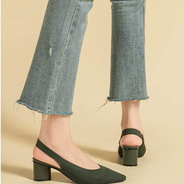 Pointed-Toe Hollowed Breathable Knitted High Heels Women's 2025 New Arrival Flying Woven Princess Shoes Casual Slingback Sandals Chunky Heel