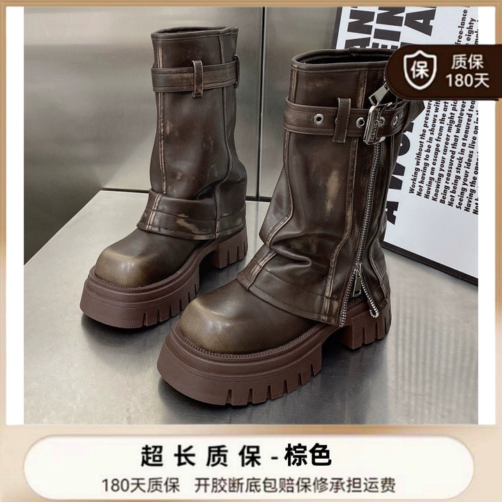 Maillard Western Cowboy Boot Sexy Wind Small Man Raise the Bottom Boots Summer Ankle Boots Spring & Fall Pile Style Boots