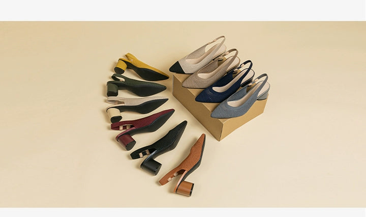 Pointed-Toe Hollowed Breathable Knitted High Heels Women's 2025 New Arrival Flying Woven Princess Shoes Casual Slingback Sandals Chunky Heel