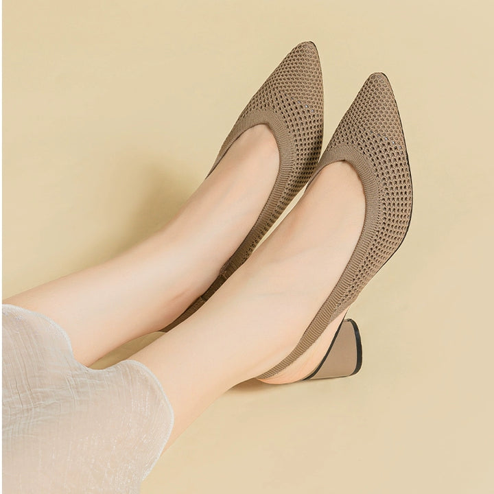 Pointed-Toe Hollowed Breathable Knitted High Heels Women's 2025 New Arrival Flying Woven Princess Shoes Casual Slingback Sandals Chunky Heel