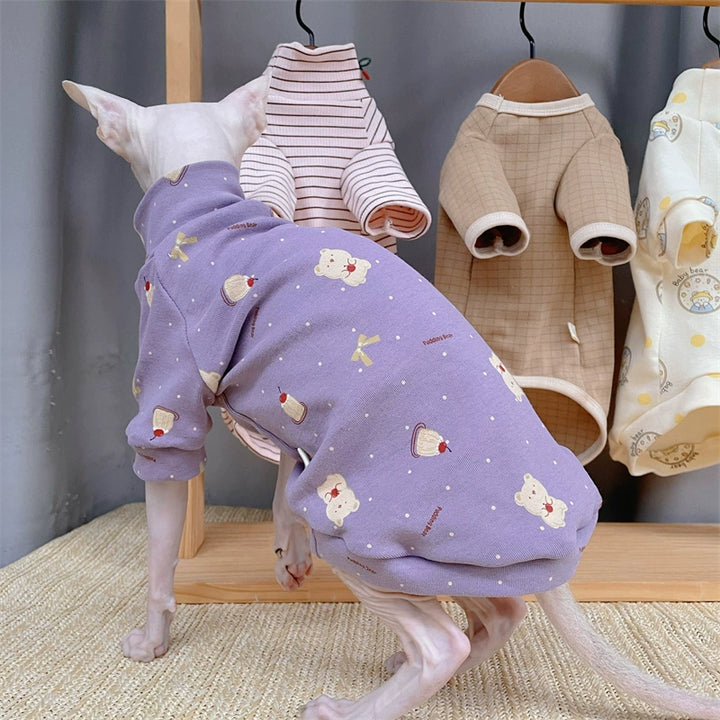 Sphinx Hairless Cat Clothes German Curly Cat Autumn Infant Fabric Pure Cotton Comfortable Close-Fitting Active Cat