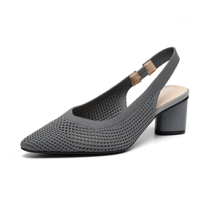 Pointed-Toe Hollowed Breathable Knitted High Heels Women's 2025 New Arrival Flying Woven Princess Shoes Casual Slingback Sandals Chunky Heel