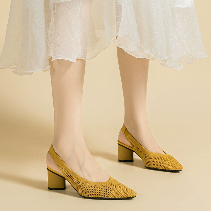 Pointed-Toe Hollowed Breathable Knitted High Heels Women's 2025 New Arrival Flying Woven Princess Shoes Casual Slingback Sandals Chunky Heel