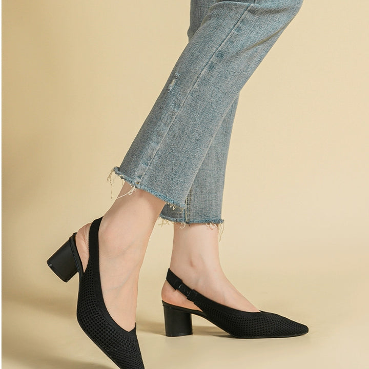 Pointed-Toe Hollowed Breathable Knitted High Heels Women's 2025 New Arrival Flying Woven Princess Shoes Casual Slingback Sandals Chunky Heel