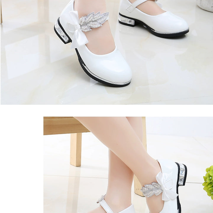 Girl Princess Little Leather Shoes 2025 New Arrival Kids Black Crystal Student Performance Flats Children's Soft Sole Children's Shoes