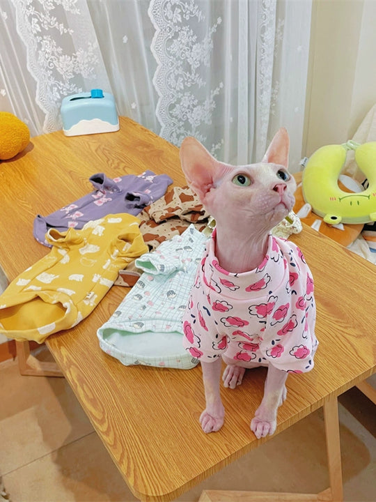 Sphinx Hairless Cat Clothes German Curly Cat Autumn Infant Fabric Pure Cotton Comfortable Close-Fitting Active Cat