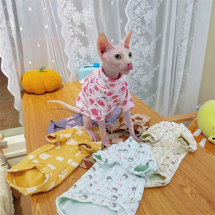 Sphinx Hairless Cat Clothes German Curly Cat Autumn Infant Fabric Pure Cotton Comfortable Close-Fitting Active Cat