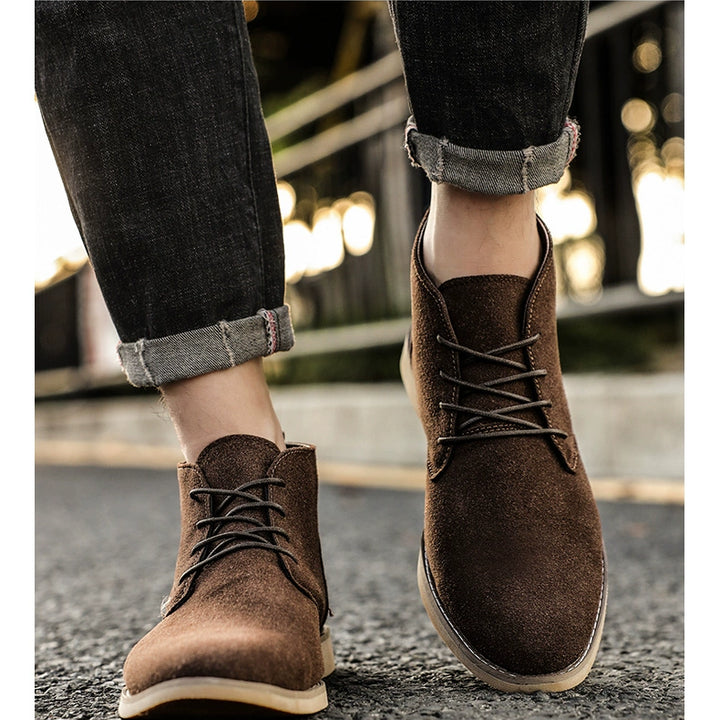 Korean Style Autumn Frosted Casual plus Size High-Top Leather Shoes