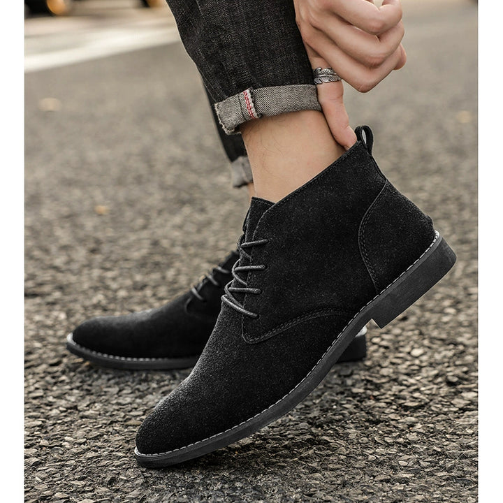 Korean Style Autumn Frosted Casual plus Size High-Top Leather Shoes