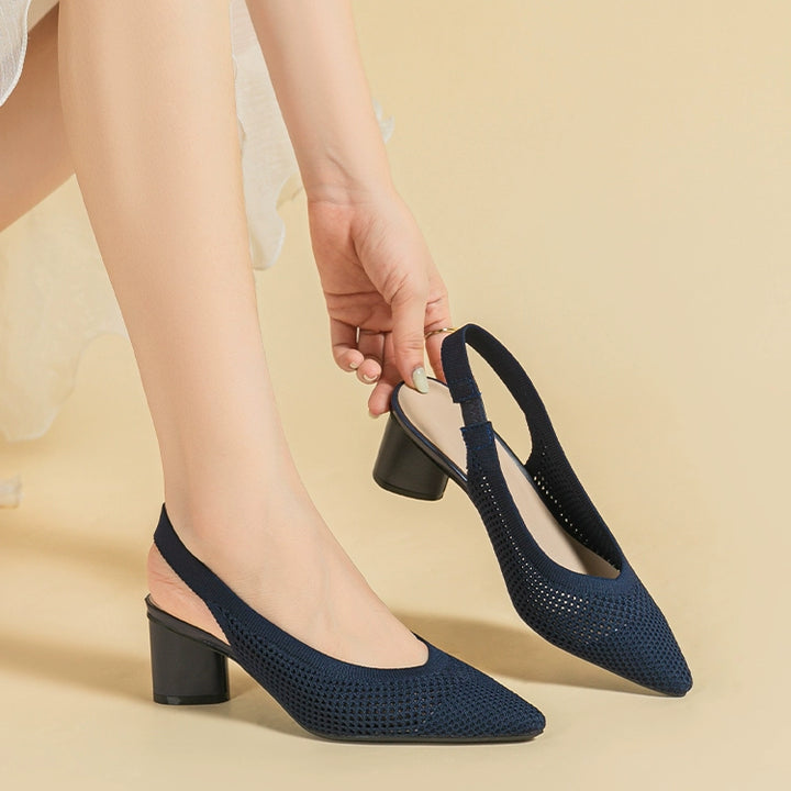 Pointed-Toe Hollowed Breathable Knitted High Heels Women's 2025 New Arrival Flying Woven Princess Shoes Casual Slingback Sandals Chunky Heel