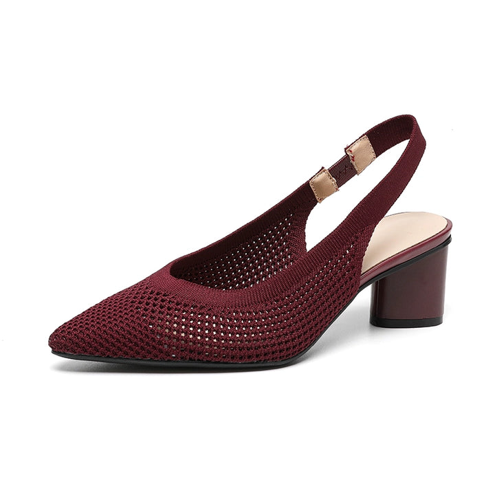 Pointed-Toe Hollowed Breathable Knitted High Heels Women's 2025 New Arrival Flying Woven Princess Shoes Casual Slingback Sandals Chunky Heel