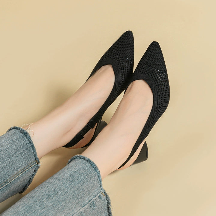Pointed-Toe Hollowed Breathable Knitted High Heels Women's 2025 New Arrival Flying Woven Princess Shoes Casual Slingback Sandals Chunky Heel