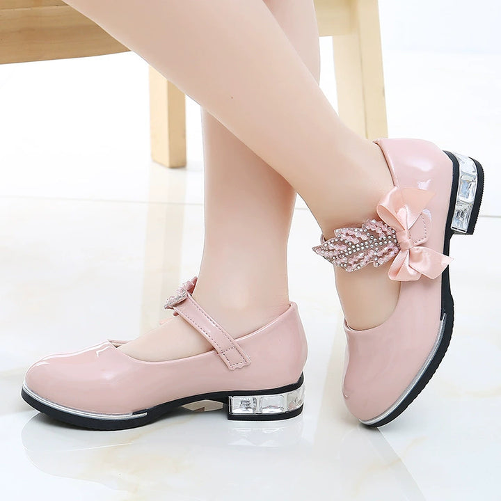 Girl Princess Little Leather Shoes 2025 New Arrival Kids Black Crystal Student Performance Flats Children's Soft Sole Children's Shoes