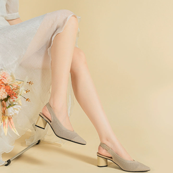 Pointed-Toe Hollowed Breathable Knitted High Heels Women's 2025 New Arrival Flying Woven Princess Shoes Casual Slingback Sandals Chunky Heel