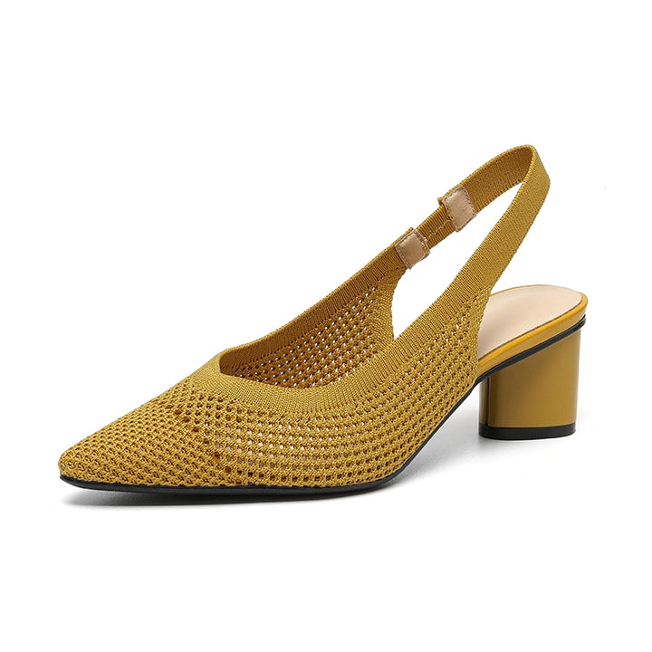 Pointed-Toe Hollowed Breathable Knitted High Heels Women's 2025 New Arrival Flying Woven Princess Shoes Casual Slingback Sandals Chunky Heel
