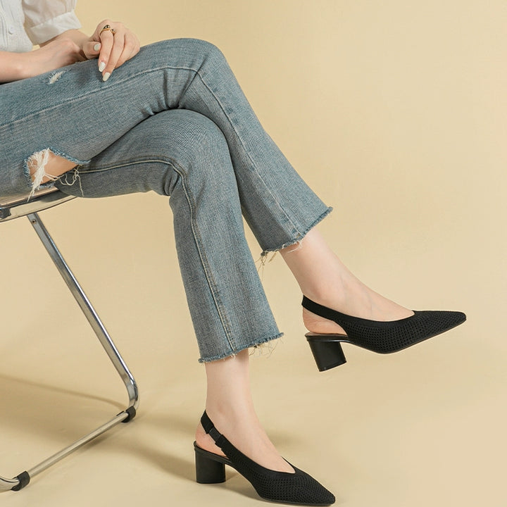 Pointed-Toe Hollowed Breathable Knitted High Heels Women's 2025 New Arrival Flying Woven Princess Shoes Casual Slingback Sandals Chunky Heel