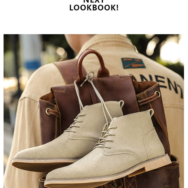 Korean Style Autumn Frosted Casual plus Size High-Top Leather Shoes