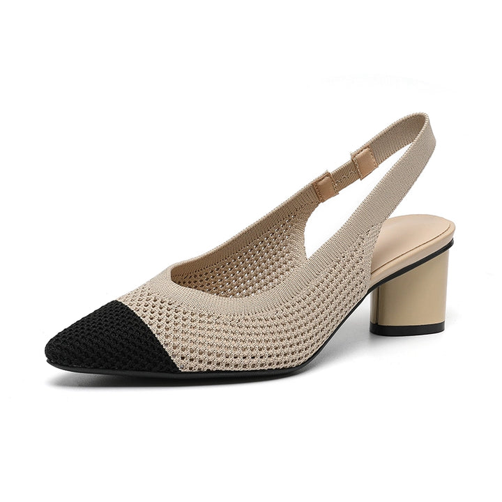 Pointed-Toe Hollowed Breathable Knitted High Heels Women's 2025 New Arrival Flying Woven Princess Shoes Casual Slingback Sandals Chunky Heel
