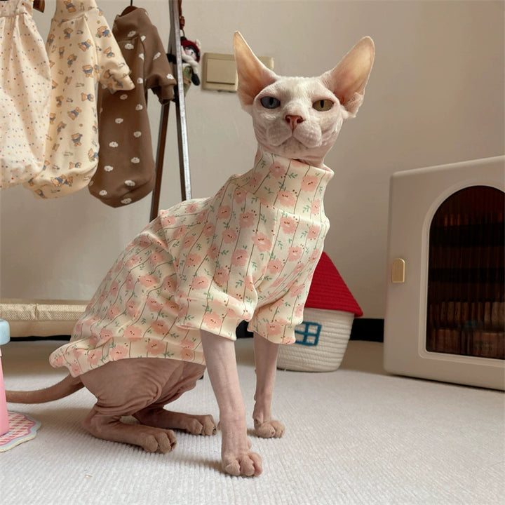 Sphinx Hairless Cat Clothes German Curly Cat Autumn Infant Fabric Pure Cotton Comfortable Close-Fitting Active Cat