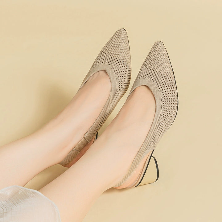 Pointed-Toe Hollowed Breathable Knitted High Heels Women's 2025 New Arrival Flying Woven Princess Shoes Casual Slingback Sandals Chunky Heel