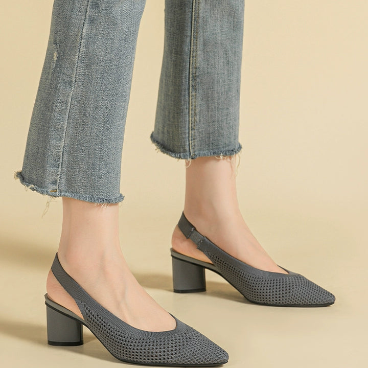 Pointed-Toe Hollowed Breathable Knitted High Heels Women's 2025 New Arrival Flying Woven Princess Shoes Casual Slingback Sandals Chunky Heel