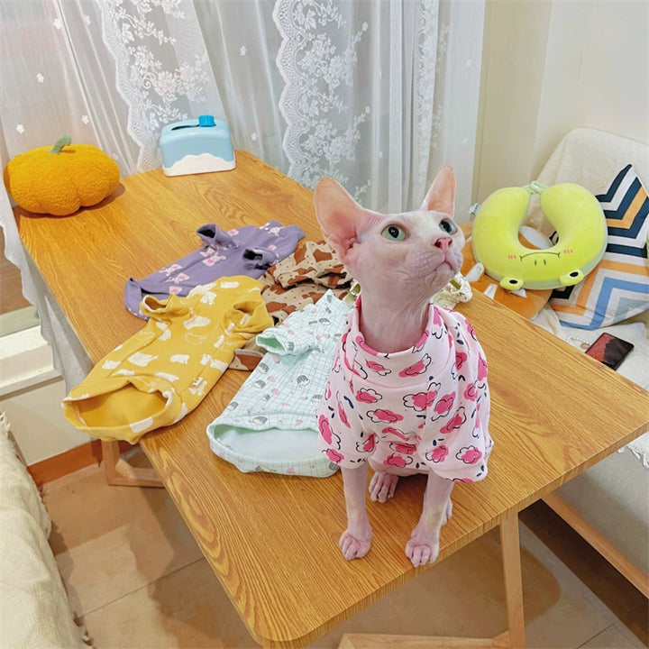 Sphinx Hairless Cat Clothes German Curly Cat Autumn Infant Fabric Pure Cotton Comfortable Close-Fitting Active Cat