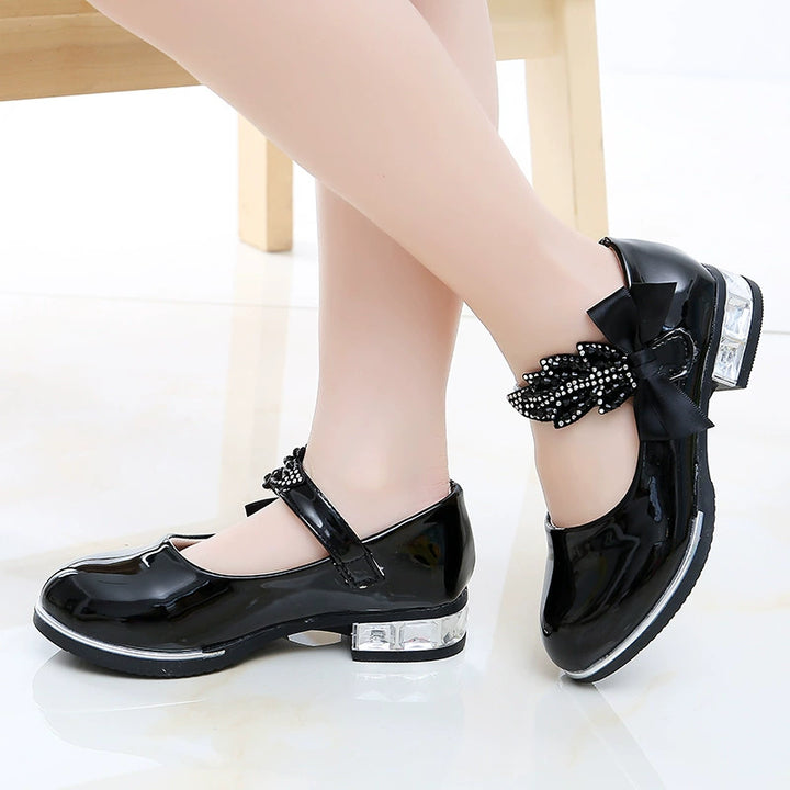 Girl Princess Little Leather Shoes 2025 New Arrival Kids Black Crystal Student Performance Flats Children's Soft Sole Children's Shoes