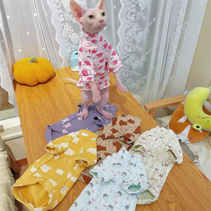 Sphinx Hairless Cat Clothes German Curly Cat Autumn Infant Fabric Pure Cotton Comfortable Close-Fitting Active Cat
