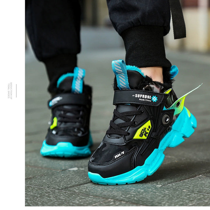 Winter Kids Shoes Boys Non-slip Sport Shoes Outdoor Snow Ankle Boots Waterproof Warm Sneakers Child High Top Cotton Casual Shoes