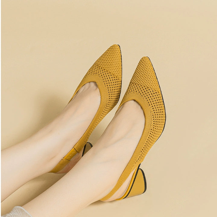 Pointed-Toe Hollowed Breathable Knitted High Heels Women's 2025 New Arrival Flying Woven Princess Shoes Casual Slingback Sandals Chunky Heel