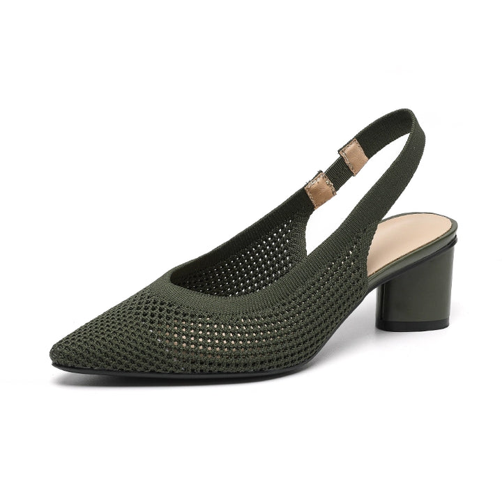Pointed-Toe Hollowed Breathable Knitted High Heels Women's 2025 New Arrival Flying Woven Princess Shoes Casual Slingback Sandals Chunky Heel