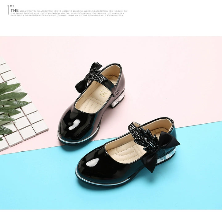 Girl Princess Little Leather Shoes 2025 New Arrival Kids Black Crystal Student Performance Flats Children's Soft Sole Children's Shoes