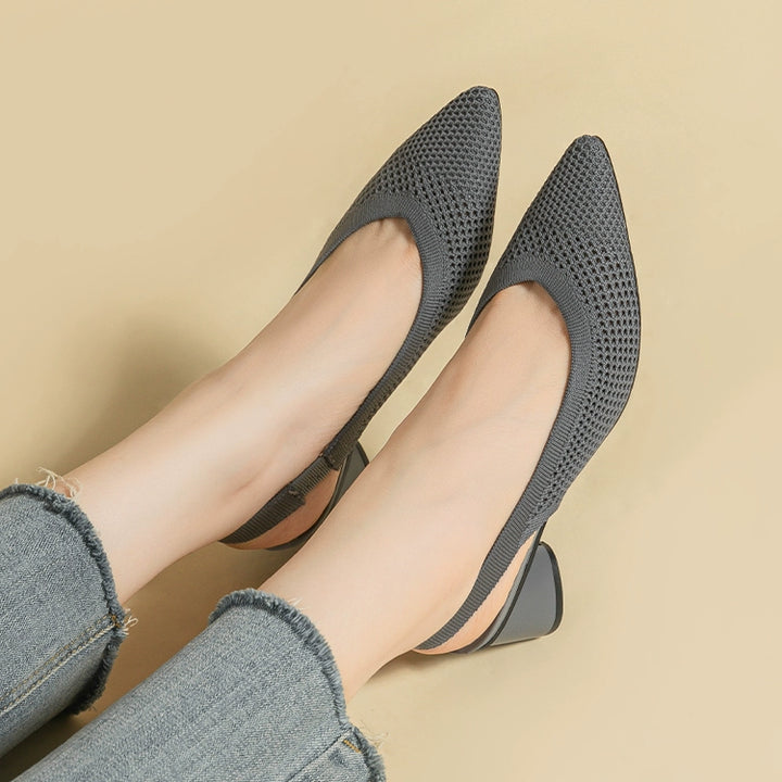 Pointed-Toe Hollowed Breathable Knitted High Heels Women's 2025 New Arrival Flying Woven Princess Shoes Casual Slingback Sandals Chunky Heel