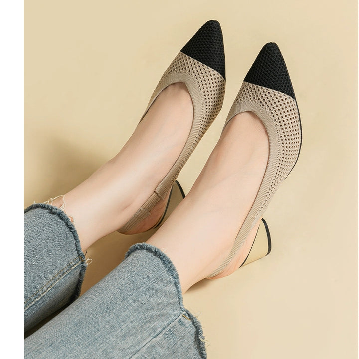Pointed-Toe Hollowed Breathable Knitted High Heels Women's 2025 New Arrival Flying Woven Princess Shoes Casual Slingback Sandals Chunky Heel