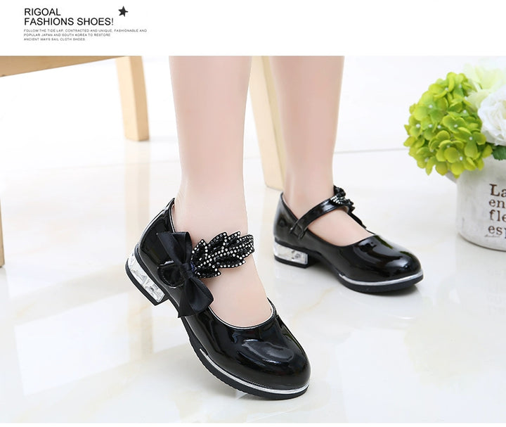 Girl Princess Little Leather Shoes 2025 New Arrival Kids Black Crystal Student Performance Flats Children's Soft Sole Children's Shoes
