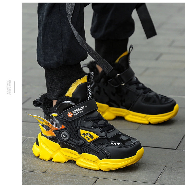 Winter Kids Shoes Boys Non-slip Sport Shoes Outdoor Snow Ankle Boots Waterproof Warm Sneakers Child High Top Cotton Casual Shoes