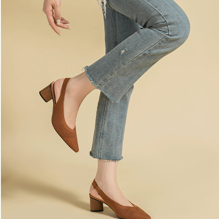 Pointed-Toe Hollowed Breathable Knitted High Heels Women's 2025 New Arrival Flying Woven Princess Shoes Casual Slingback Sandals Chunky Heel