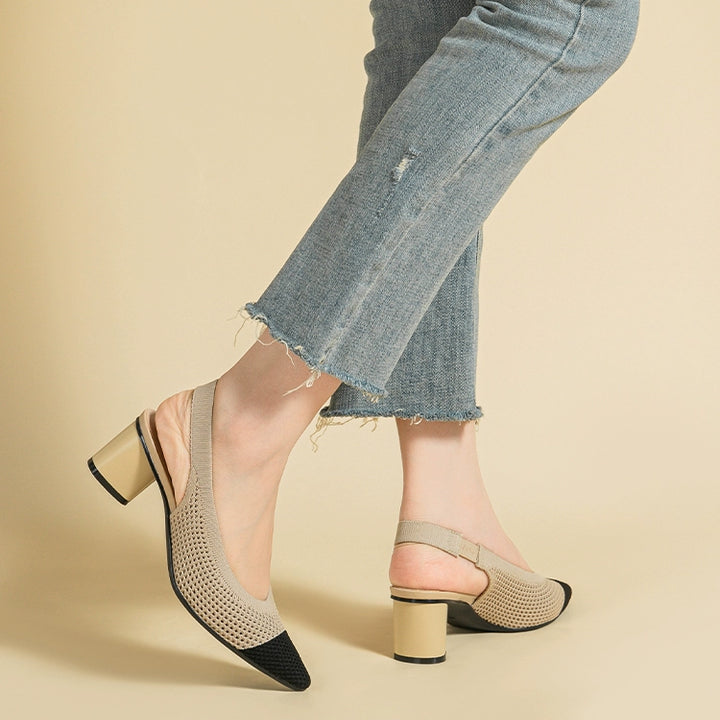 Pointed-Toe Hollowed Breathable Knitted High Heels Women's 2025 New Arrival Flying Woven Princess Shoes Casual Slingback Sandals Chunky Heel