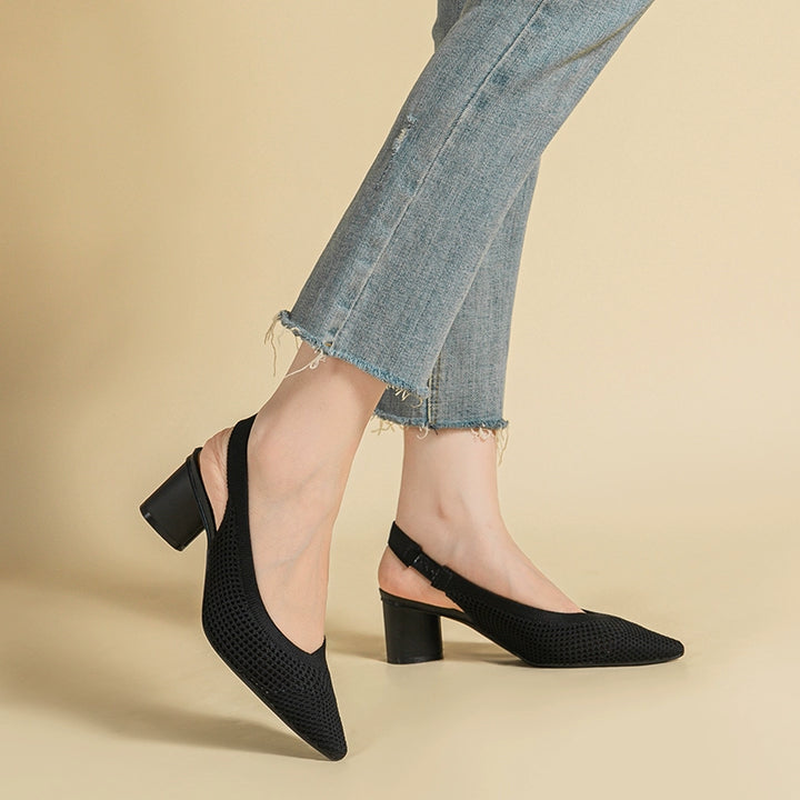 Pointed-Toe Hollowed Breathable Knitted High Heels Women's 2025 New Arrival Flying Woven Princess Shoes Casual Slingback Sandals Chunky Heel