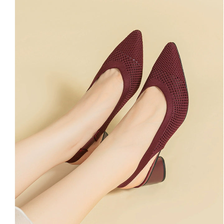 Pointed-Toe Hollowed Breathable Knitted High Heels Women's 2025 New Arrival Flying Woven Princess Shoes Casual Slingback Sandals Chunky Heel