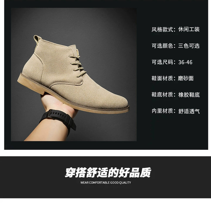 Korean Style Autumn Frosted Casual plus Size High-Top Leather Shoes