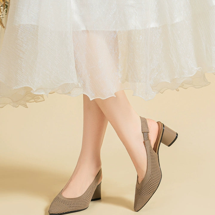 Pointed-Toe Hollowed Breathable Knitted High Heels Women's 2025 New Arrival Flying Woven Princess Shoes Casual Slingback Sandals Chunky Heel