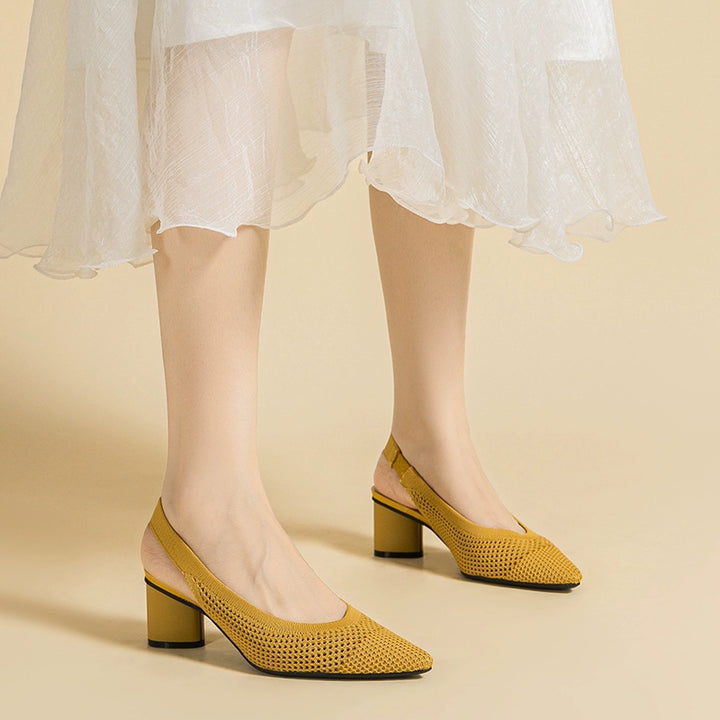 Pointed-Toe Hollowed Breathable Knitted High Heels Women's 2025 New Arrival Flying Woven Princess Shoes Casual Slingback Sandals Chunky Heel